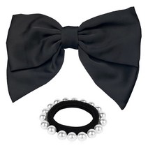 왕리본 자동 헤어핀 + 베이직 진주 머리끈 세트