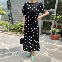 오키 여성 캔디 도트 옆트임 롱 원피스