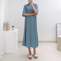 라미르 여성용 카라 반팔 골지 롱 원피스