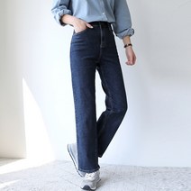 빼빼 여성용 따듯 기모 반하이 허리 스판 세미와이드 데님팬츠