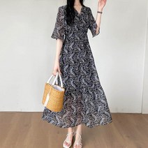 앤드스타일 여성용 리프페이즐 쉬폰 랩 롱 원피스 260782