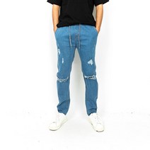 남성용 골드퍼센트 레귤러핏 허리밴딩 찢어진 데님팬츠