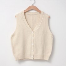 럽스 폴린 버튼 브이넥 니트 조끼