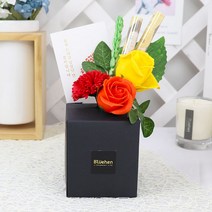 블뤼엔 비누꽃 라이팅카네이션 + 돈픽 꽃상자 세트, 오렌지