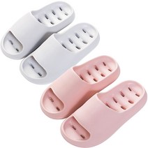 여성용 미끄럼방지 푹신한 말랑 욕실화 2종 세트, 오픈화이트, 스윗핑크, 1세트