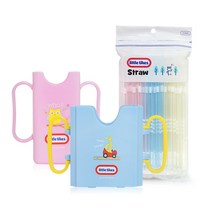 리틀타익스 우유 두유 케이스 + 미니 팩홀더 + 빨대 60p, 블루(케이스 빨대), 핑크(팩홀더, 빨대), 옐로우(빨대), 1세트