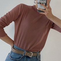 안다로미 여성용 데일리 컬러 하이넥 프릴 포인트 긴소매 티셔츠