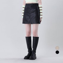 어썸어라운드 여성용 레더 핀턱 절개 미니 스커트