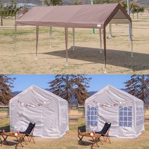 프리폼 픽스 캐노피 천막 야외 행사 몽골천막 옥상 테라스 가림막, 픽스프레임+지붕+투명모기장벽면, 3X4 브라운(지붕)+브라운(벽면)