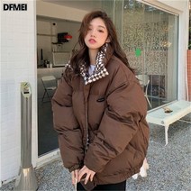 DFMEI 바둑판 체크 패딩 코트 여 겨울 모리 패딩 빵점퍼 ins 루즈핏 패딩조
