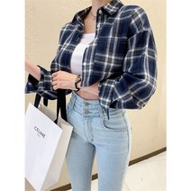 바이어스 캐주얼 여자 체크 패턴 크롭 숏 셔츠 남방 데일리룩 (9672034)
