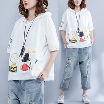 큰언니 판여성 여름 프린팅 반팔 후드티 BS02838#