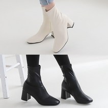 벨루치슈즈 여성 스판 미들굽 통굽힐 앵클 부티슈즈 6.5cm 2컬러