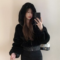 대박난박양 퍼 후드 크롭점퍼