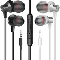 MAS CARNEY 【2 Pack】 WI7 Wired in-Ear Earphones Earphones with 3.5mm Plug Stereo Earphones with Micr, Black+White