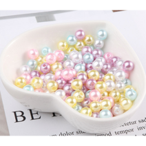 3-8mm 25컬러 진주 구슬비즈 반지 팔찌 목걸이 스트랩 키링 비즈공예 만들기 재료, 5mm, 9 핑크&옐로우&화이트