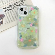 소프트 그린 유화 스트로베리 플라워 아이폰 케이스