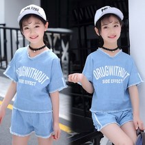 베비포 여아용 데님 반팔티 반바지 상하복 세트