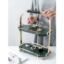 잘생쁨 천연 대리석 마블 트레이 2단 화장품정리대 디저트 트레이 홈파티, 라이트럭셔리그린, 단일사이즈