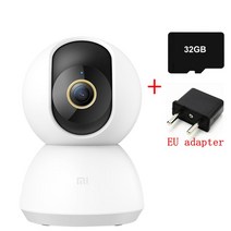 샤오미 미 Mijia 스마트 IP 카메라 2K 360 각도 비디오 CCTV 와이파이 나이트 비전 무선 웹캠 보안 캠보기, 08adapter 32G