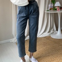 셀러허브(잡화) 여자 맘진 허리밴딩 고무줄 배기핏 보이 데님 팬츠