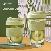 휴대용 대용량 글라스컵 350ml 460ml 유리 빨대 사무실용 커피 테이크아웃 에코컵 운동 프크닉용, 복숭아색