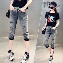 [Myshe]여성 7부 데님바지 슬림핏 청바지 QLTT329NQ08