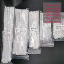 도매 나일론 케이블 타이 100mm 150mm 200mm 250mm 300mm 블랙 화이트 자동 잠금 케이블 와이어 지퍼 타이, WHITE 500PCS, 단일