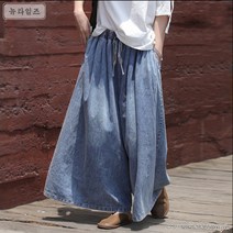 스콜피온 여성 데님 팬츠 청바지 와이드 밴딩 주름 통넓은 여자 바지 빅사이즈 밴딩바지 뉴타임즈 +