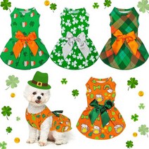 4 Pieces Dog Dresses Holiday Pet Skirts Doggie Bowknot Dresses Outfit Green Clover Puppy Festival Cu, L