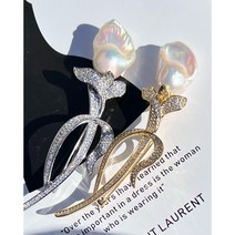 AAA 바로크진주 장미 큐빅 브로치 Baroque Pearl Rose Cubic Brooch Silver 925