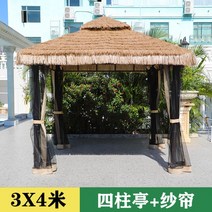 팔각정 아웃도어 매봉산 시설물 평상 한옥 육각 전통, 6. 3X4m - 초가 정자 + 블랙 커튼