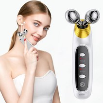 Kiboer 페이스 마사지기 EMS 미전류 롤러 마사지기 3단 강도 6가지 모드 180도 회전 리프팅 USB식 충전, 화이트