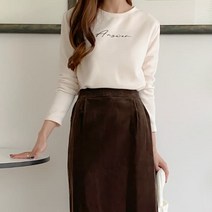 디작소 퍼리 기모 라운드 슬림 앤써 레터링 긴팔 티셔츠