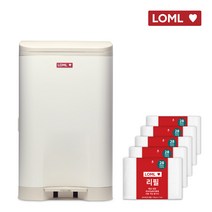 LOML 냄새차단 쓰레기통 페달 휴지통 29L 대용량   리필5매입, 베이지세트 (LD29B L28R5)