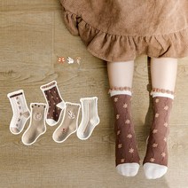 뿜뿜삭스 여아용 레트로풍 꽃과 새 아동양말 5켤레세트 CF11
