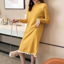 겨울원피스 여성용 가을 원피스 스웨터 드레스 달콤한 러플 칼라 레이스 플레어 슬리브 아크릴 니트 미디