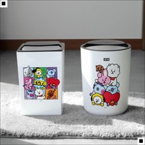 책상옆 반오픈형뚜껑 심플 화장대 분리수거함 캐릭터쓰레기통, BT21원형휴지통6.7L