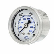 액체 충전 센터 백 마운트 압력 게이지 3.8cm(1.5인치) 다이얼 0-5000 PSI 0.3cm(1/8인치) 수 NPT 연결 스테인리스 스틸 케이스 및 베젤 (1), 1