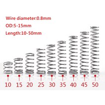 스프링 용수철 쇽 와이어 직경 0.8mm 스테인레스 스틸 마이크로 소형 압축 스프링 10 개 OD 5mm/6mm/7mm/8, 04 25mm_01 0.8mm_05 9mm