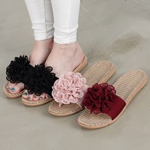 강북오빠 M9016 여성 코사지 라탄 미끄럼방지 푹신한 실내 사무실 거실 슬리퍼