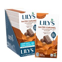 LILYS 릴리스 솔티드 카라멜 밀크 초콜릿 무설탕 2.8 oz(79g) x 12개, 2.8 oz (12 Count)