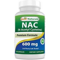 베스트네츄럴 의 천연 NAC - N 아세틸 시스테인 600mg 120캡슐 n 강력한 항산화제, 120 카운트(1팩)