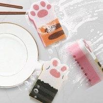 달자샵 귀여운 냥발 스펀지 수세미 3P세트 스크레치 없는 깔끔 수세미, 1세트(3P)