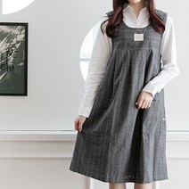 네이처데코 자수 원피스 앞치마, 체크블랙