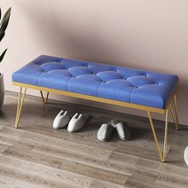 럭셔리 벨벳 현관 벤치 골드프레임 벤치 현관의자, 120cm, 블루