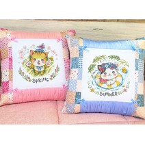 더스티치 십자수 쿠션 패키지 DIY 만들기 세트 캐릭터, 퀼트주름쿠션-하늘, 1개