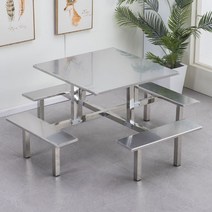 병원 휴게실 편의점 테이블 의자 벤치 일체형 급식실, 8인용 스테인리스 스틸 사각 테이블과 스툴 4개