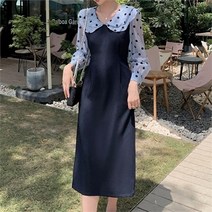 [오노마] ONM 단정 이중카라 쉬폰소매 도트패턴 H라인 원피스
