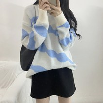 스윗라떼 단가라 물결패턴 라운드 오버핏 앙고라니트 2color